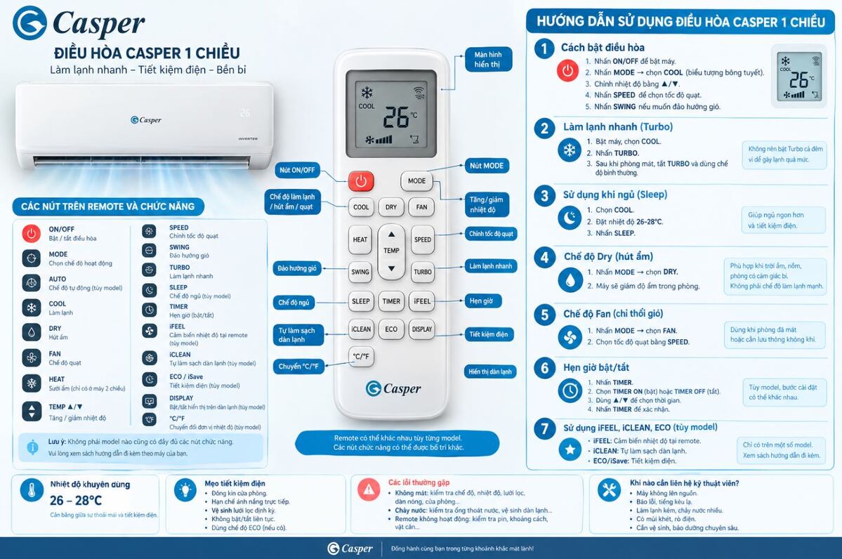 cách sử dụng máy lạnh casper